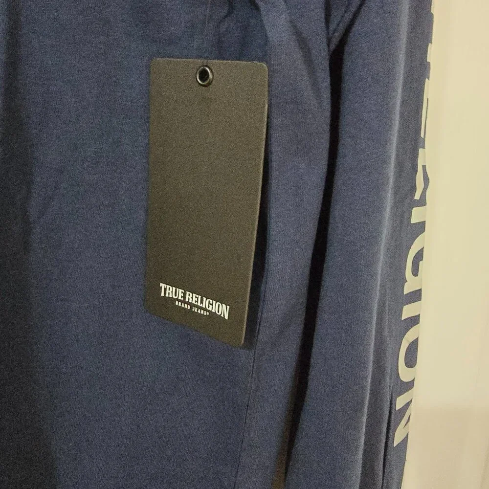 True Religion Men's Foil Taping Long Sleeve T-Shirt‎ Blue Size L New with Tags